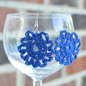 Blue Floral Crochet Earrings